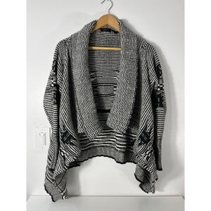 Dex Womens Size Small Black and White Shawl Aztec Sweater Open Front Cardigan